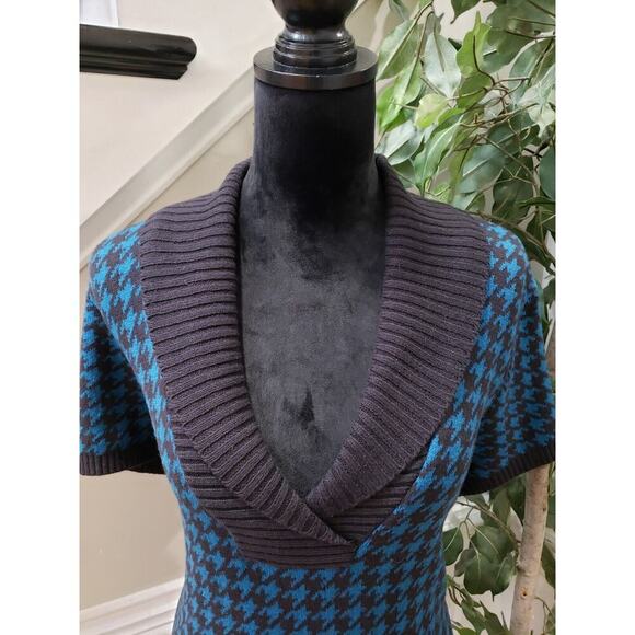 Style & Co. Women's Blue Knit Houndstooth Short Sleeve V Neck Sweater Dress XL - Picture 7 of 15
